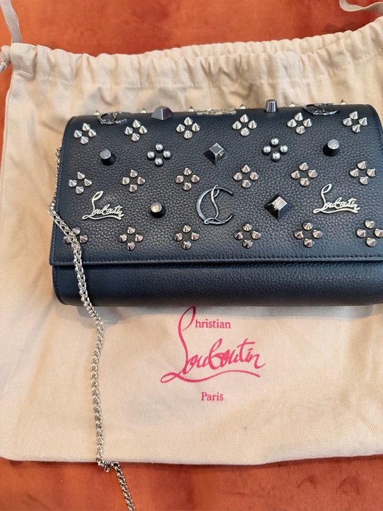 Christian Louboutin Handbags - Christian Louboutin Black Studded Leather Crossbody Clutch with Silver Accents